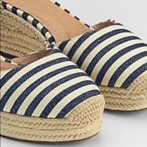 NEW J. JILL Wedge-Heel Espadrilles Cecile (Navy Blue and Cream) New. Never Worn. - Picture 2 of 11
